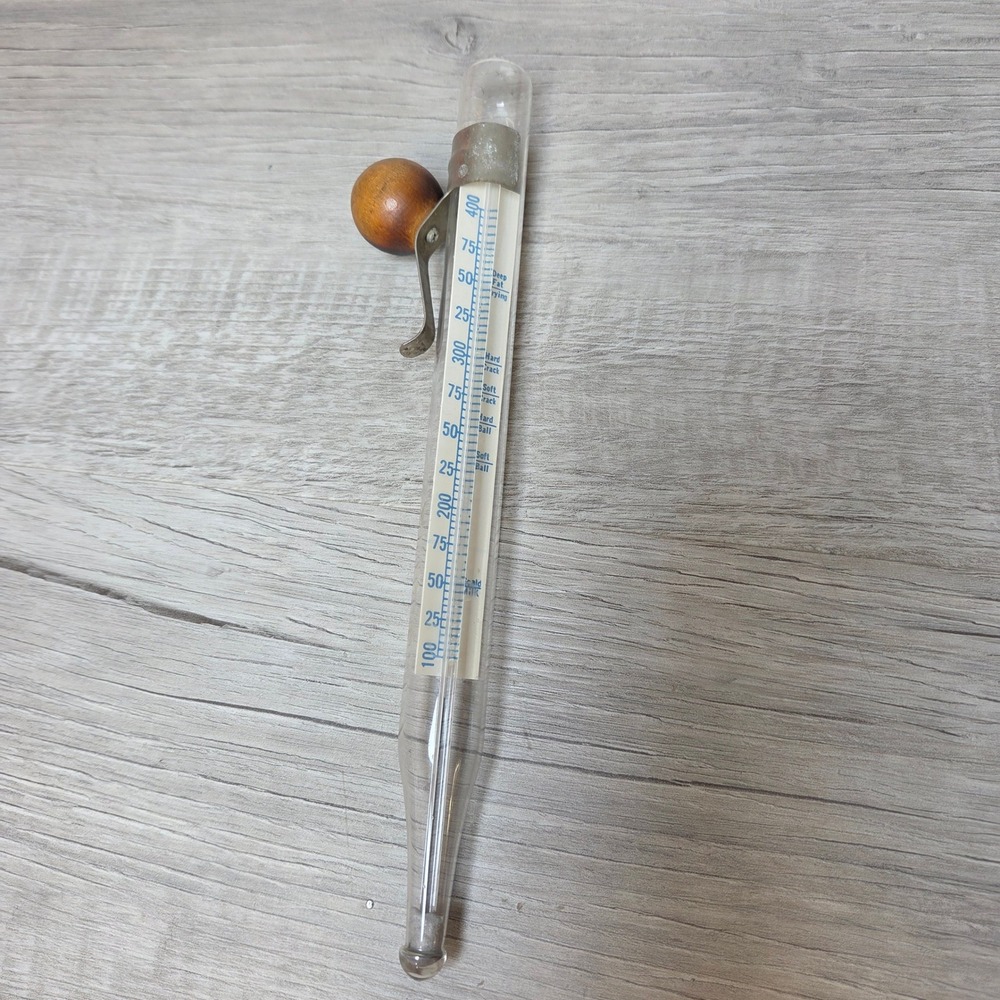 Vintage Maid of Honor Candy Icing Deep Fat Thermometer USA Wood Knob untested